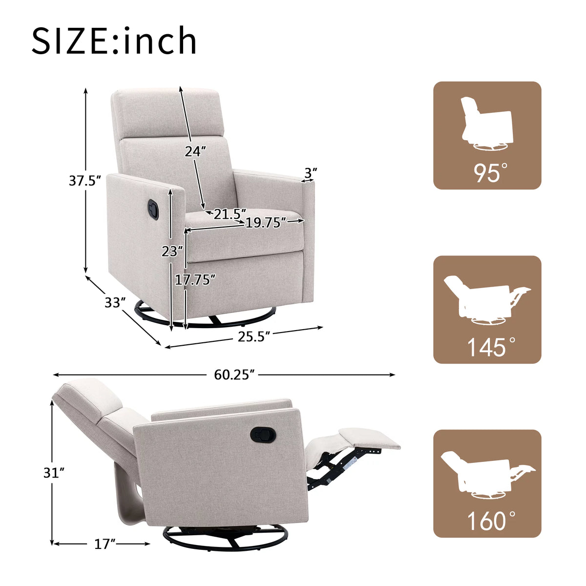Tan Upholstered Swivel Recliner Chair N519