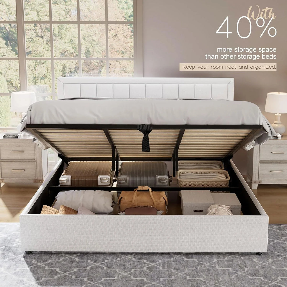 King Size Lift Up Storage Upholstered Platform Bed Frame K929464