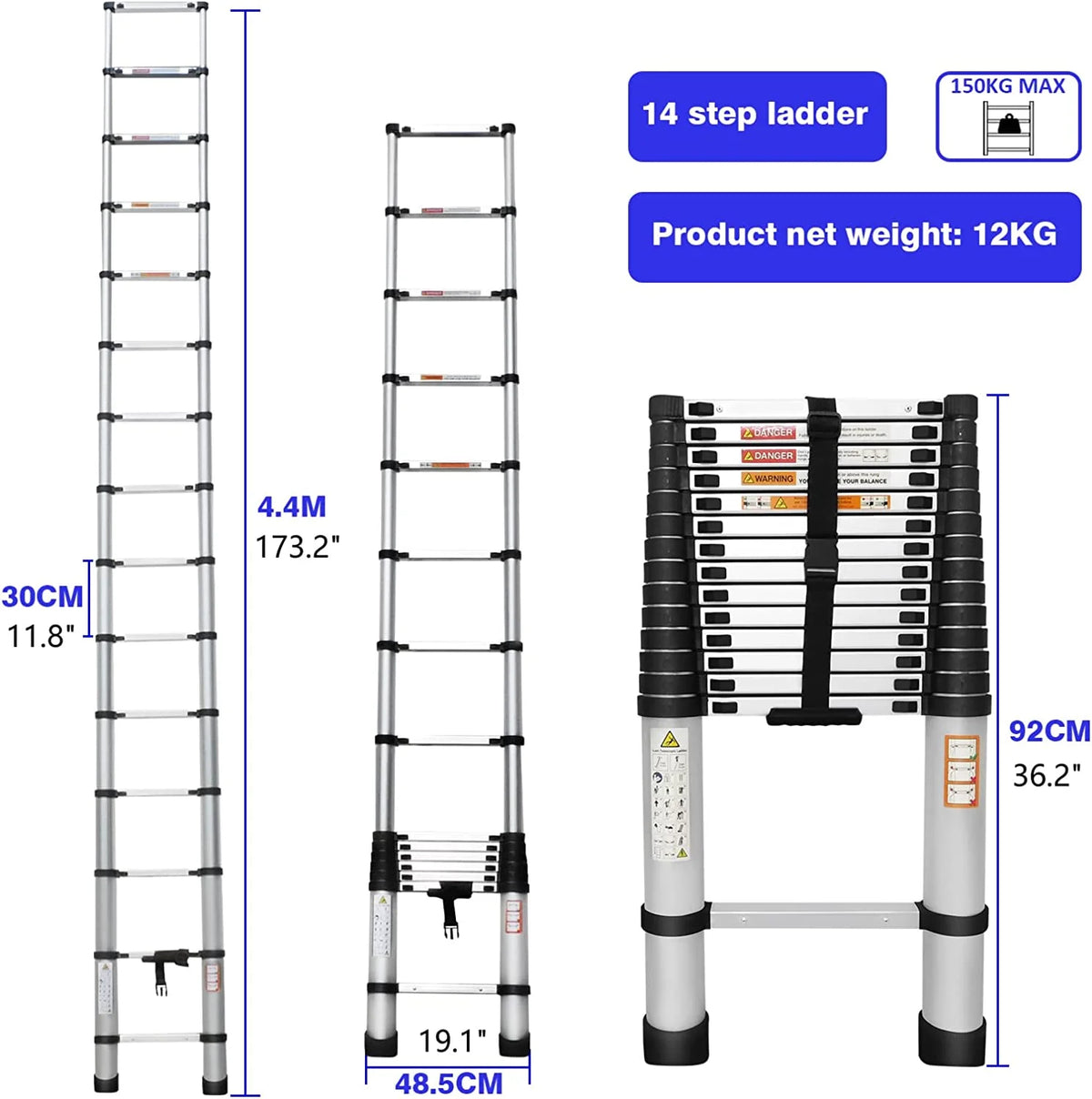 Telescoping Ladder 14FT Aluminum Folding Ladder 330lb Capacity N92776