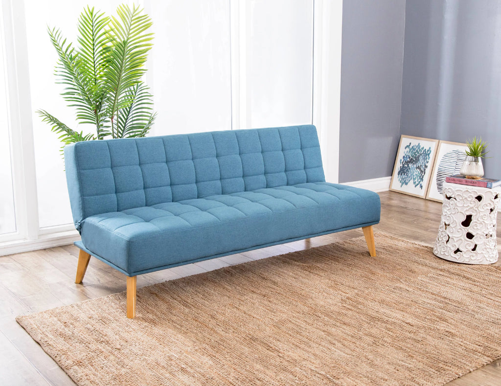 Blue Tufted Fabric Convertible Sofa Futon P1367