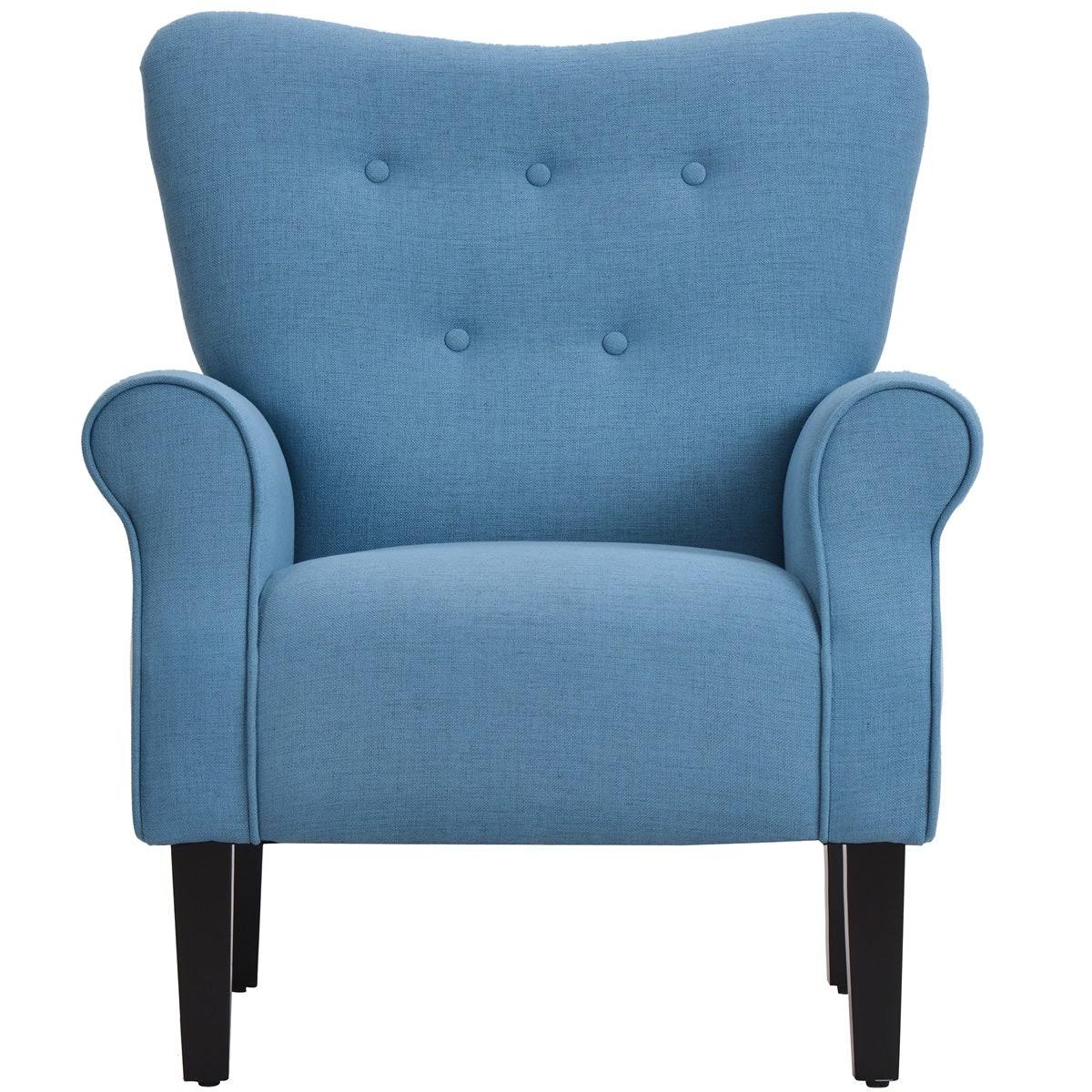 Blue Wing Back Accent Chair with Wooden Legs A863