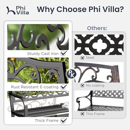 43 Inch Cast Iron Steel Frame Outdoor Garden Bench H641877