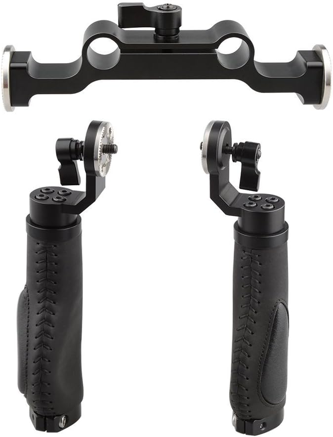 Leather Handle 15mm Rod Shoulder Mount Rig with Rosette Standard Accessory for DSLR (Black, M6 Thread, 31.8 mm) V5986
