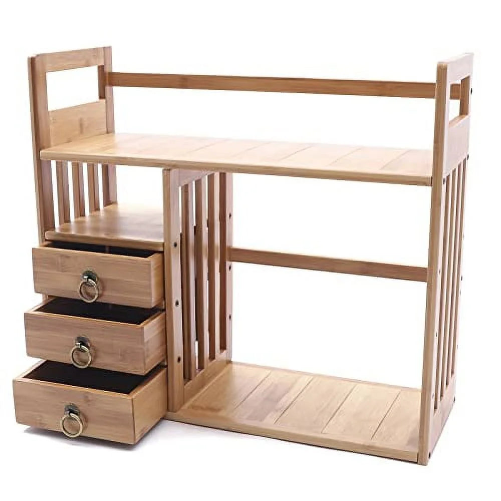 Bamboo Desktop Bookshelf Organizer with 3 Drawers P42732