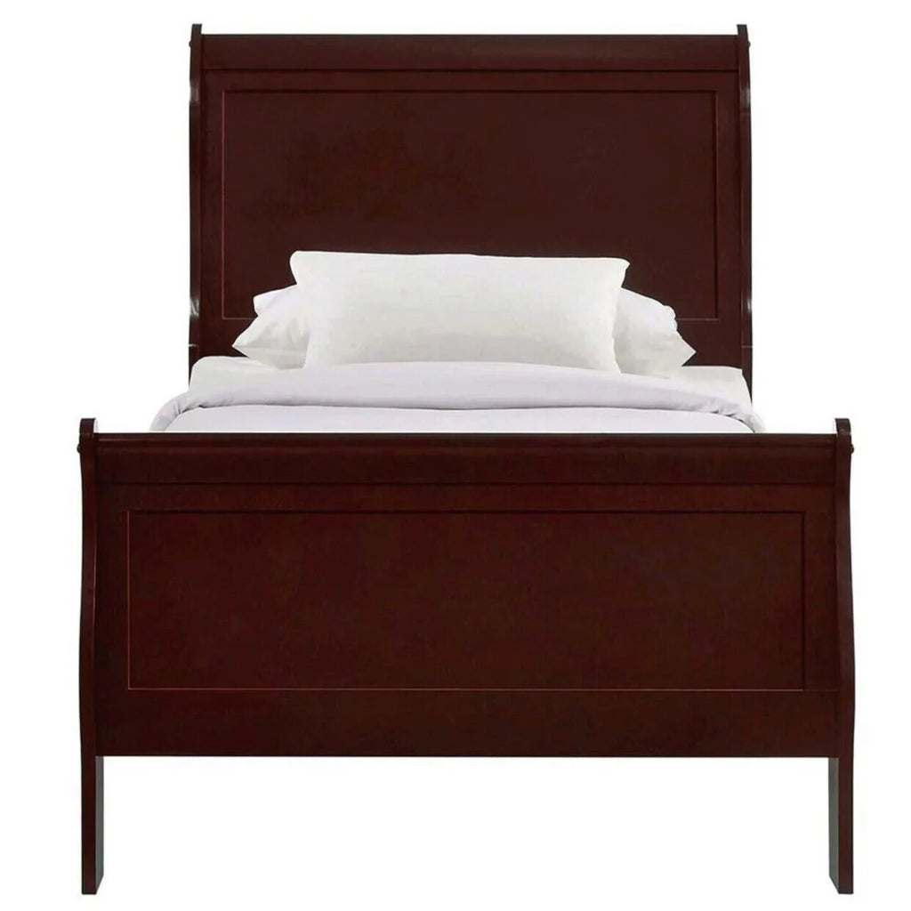Twin Size Panel Bed Cherry Brown Finish E987356