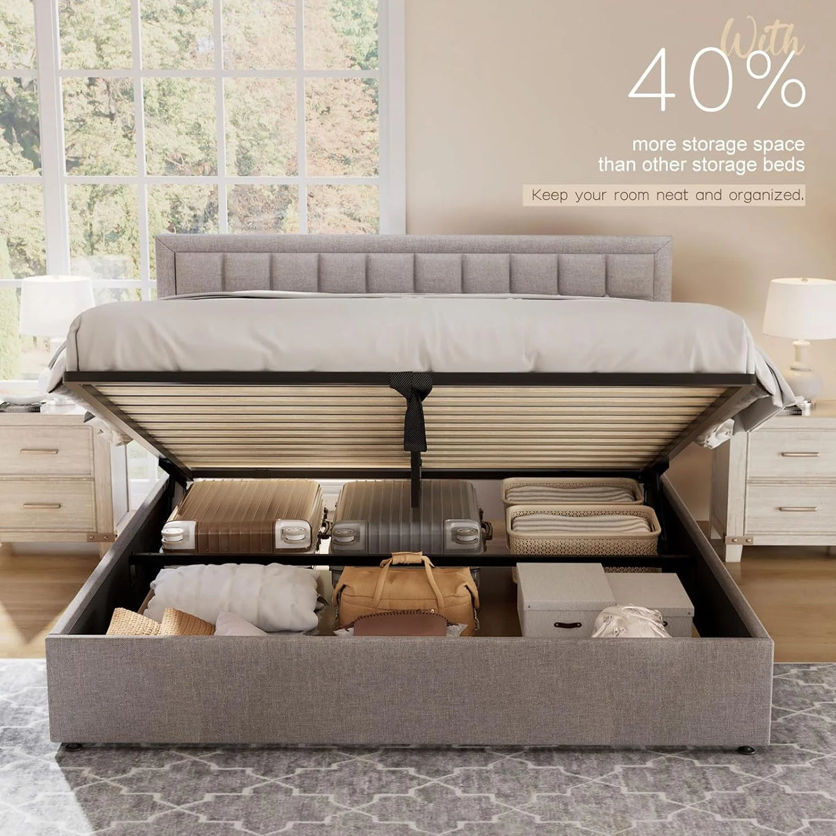 King Size Lift Up Storage Upholstered Platform Bed Frame K929464