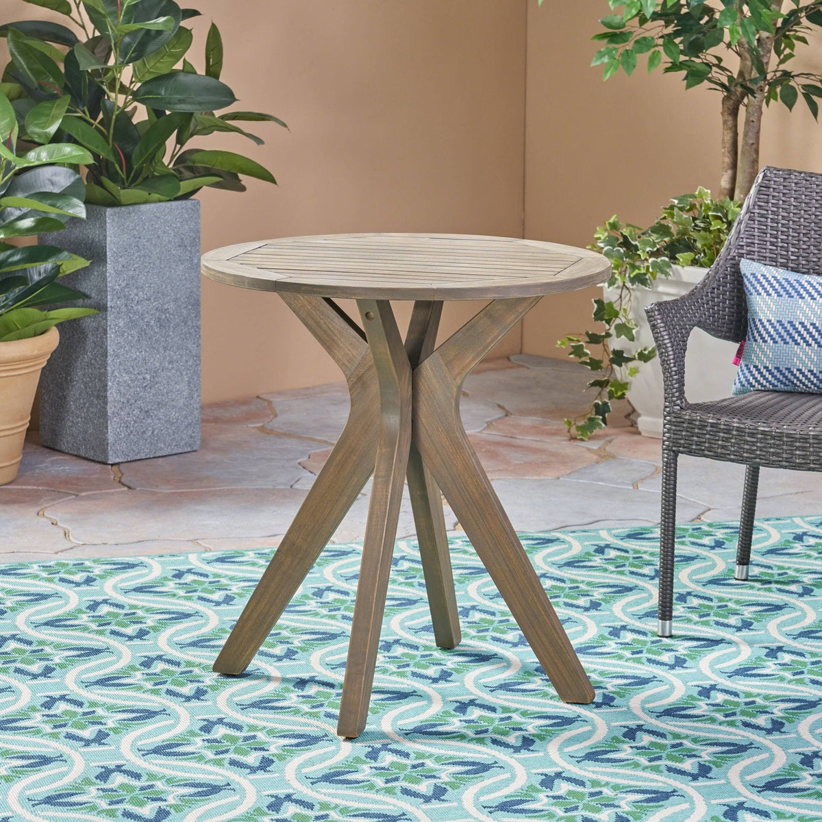 3 Piece Acacia Wood and Wicker Bistro Set A542