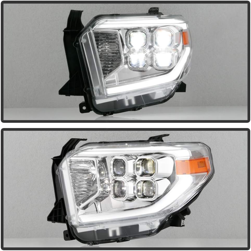 Chrome LED Quad Projector Headlights Headlamps for 2014-2017 Toyota Tundra SR SR5 L4250