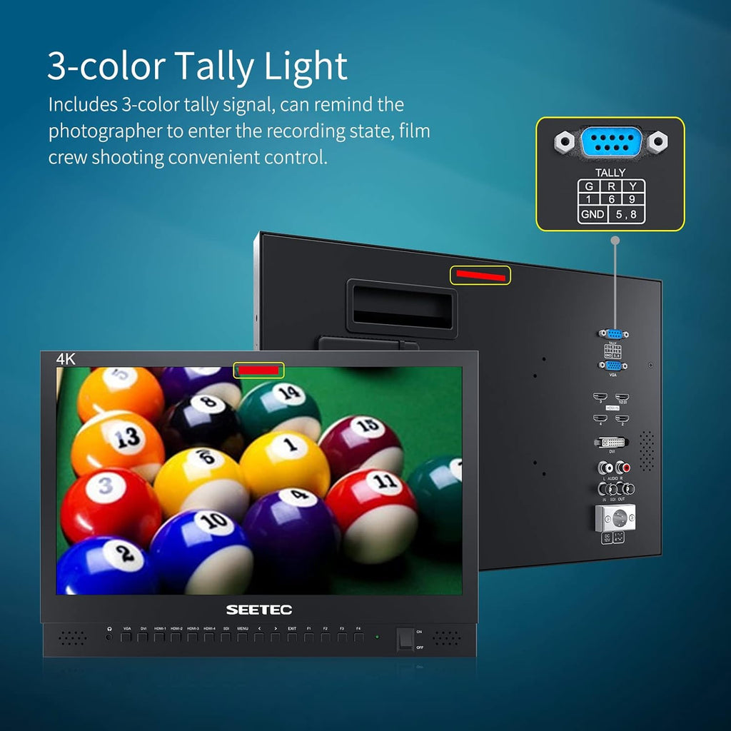 15.6 Inch Broadcast LCD Monitor with IPS UHD 3840x2160 SDI Input and Output 4xHDMI Inputs Quad Split Display T1874
