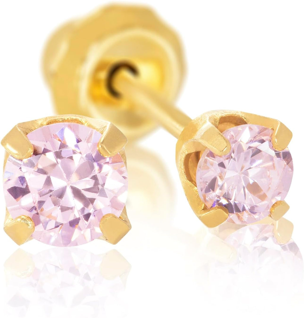 14K Gold 3mm Pink CZ Ear Piercing Kit U38209