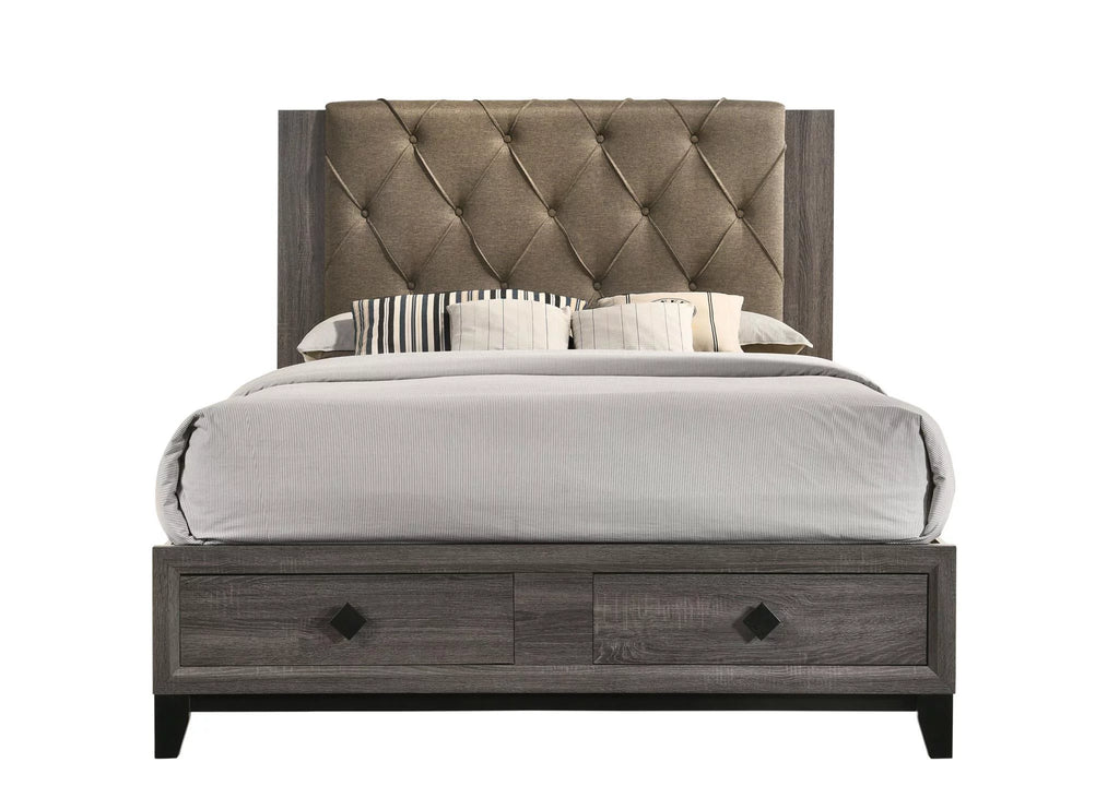 Fabric Rustic Gray Oak King Bedroom Set 6PCS A866588