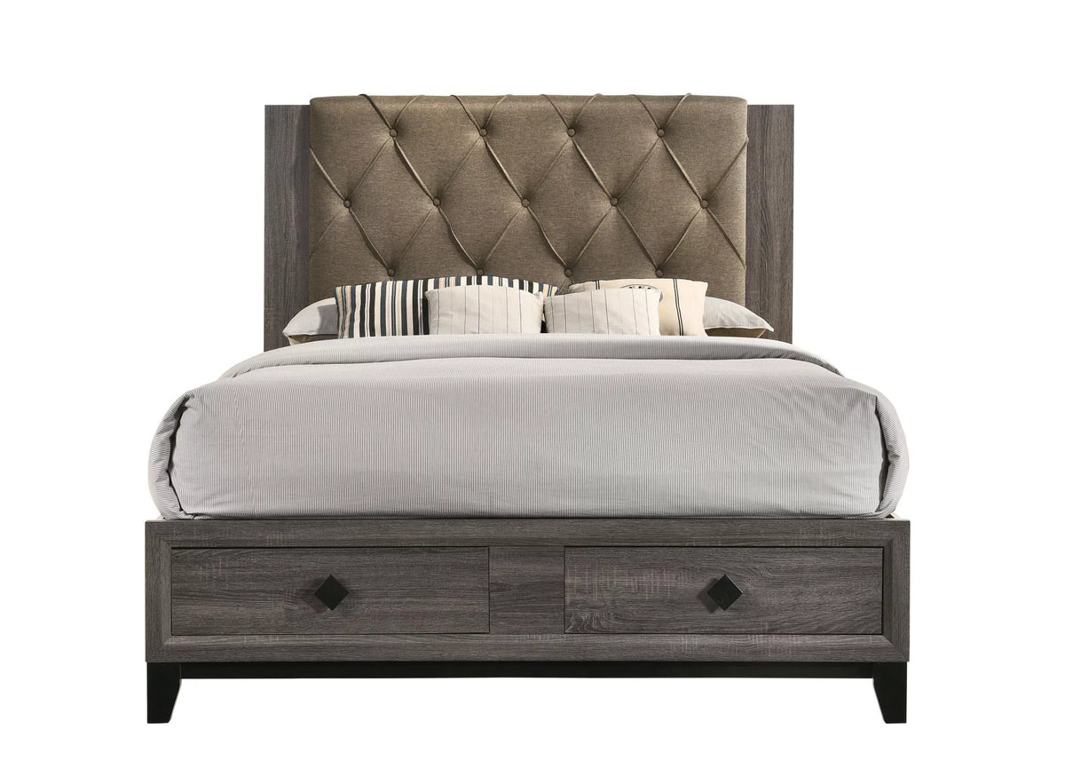 Fabric Rustic Gray Oak King Bedroom Set 6PCS A866588