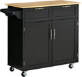 White Rolling Kitchen Island with Rubberwood Top and Drawers Z44518
