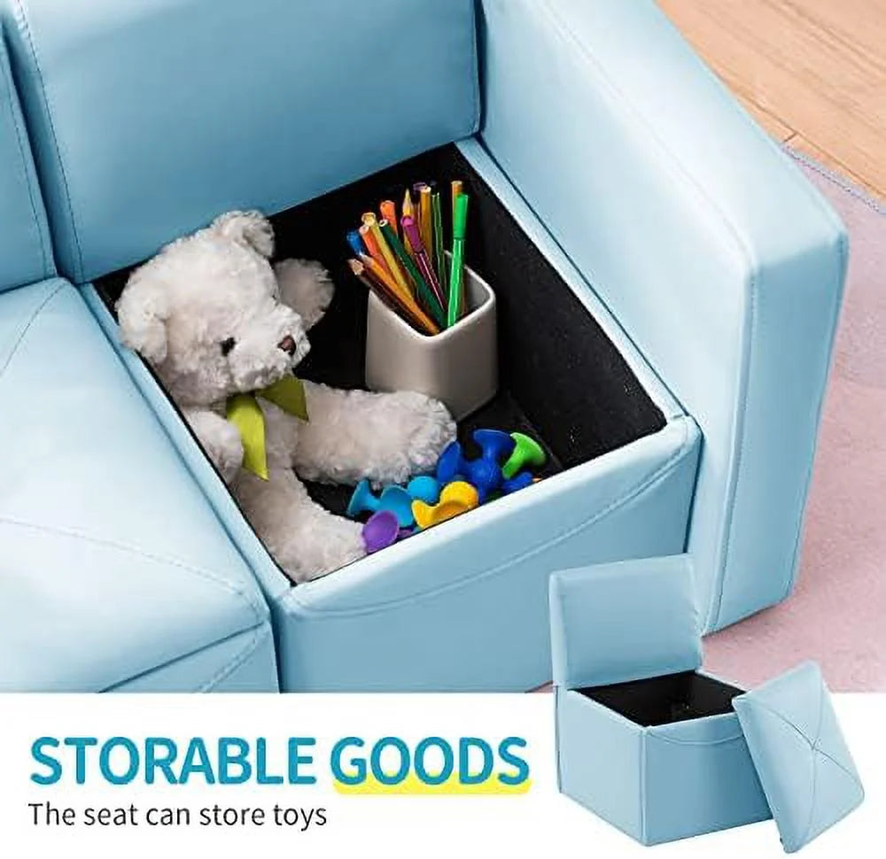 Kids 2-in-1 Double Set Sofa Convert to Table & 2 Chairs Leather Surface J5093