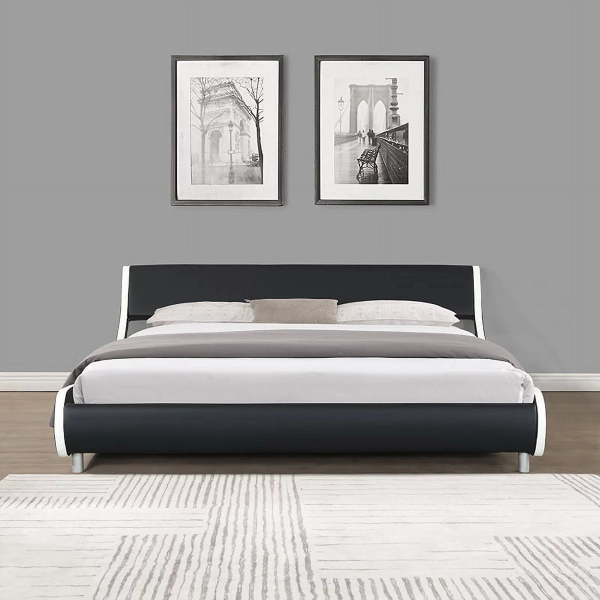 King Size Faux Leather Upholstered Platform Bed Frame A412