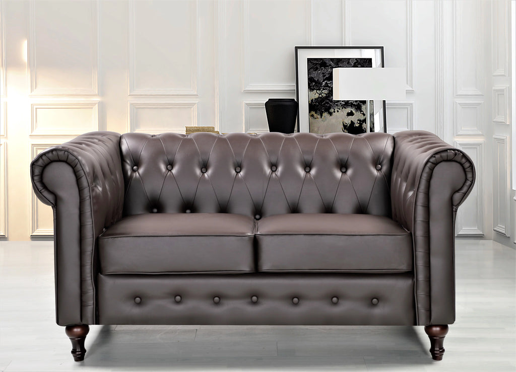 Brown Faux Leather Loveseat X96593