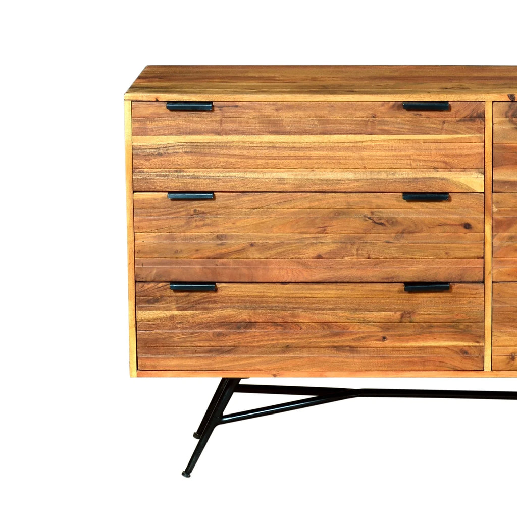 58 Inch Acacia Wood Sideboard with 6 Drawers and Iron Base C17596