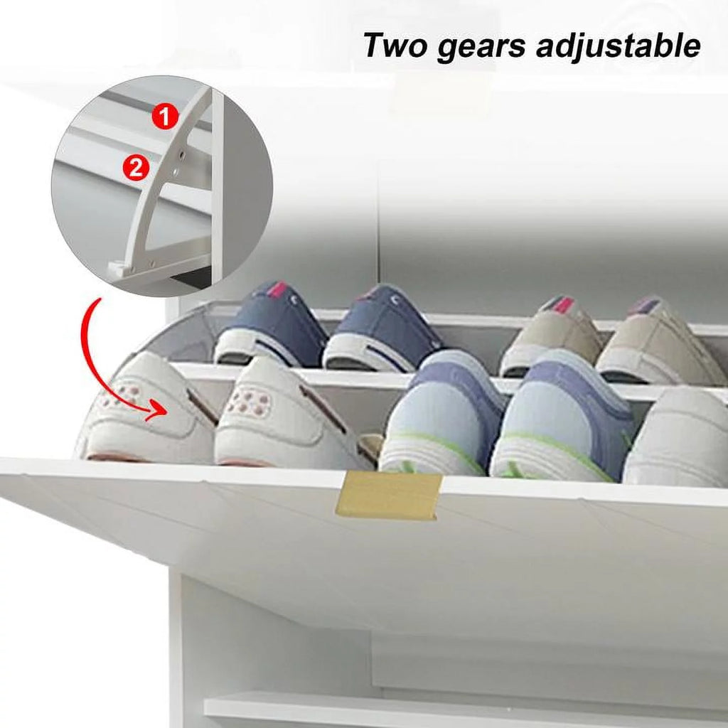 White Slim Shoe Cabinet Flip Down Drawers M8735