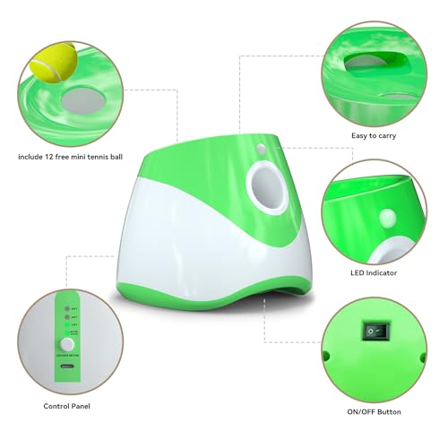 Automatic Dog Ball Thrower Launcher with 12 PCS Tennis Balls, Green M282930