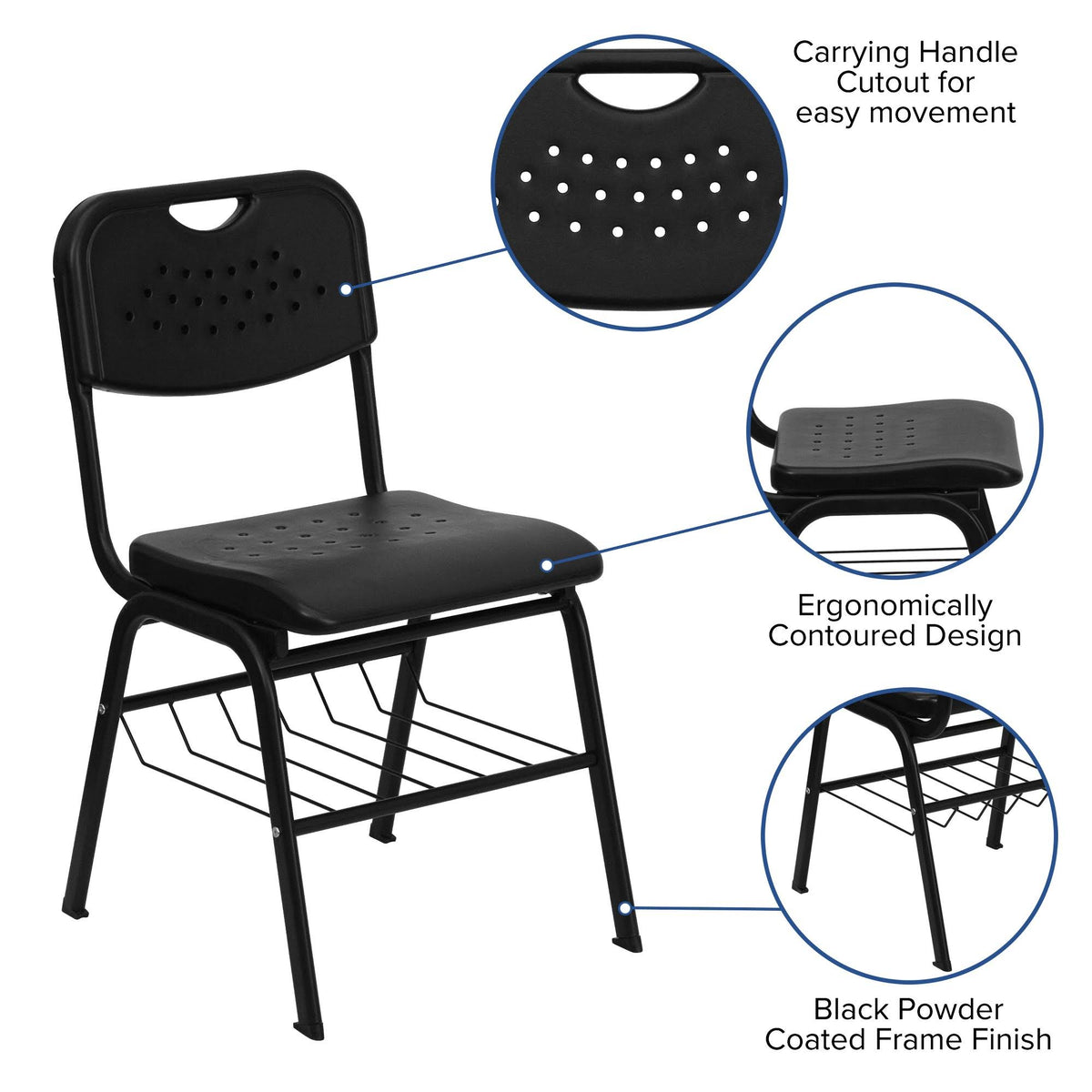 Black Frame Plastic Chair with Book Basket L690490