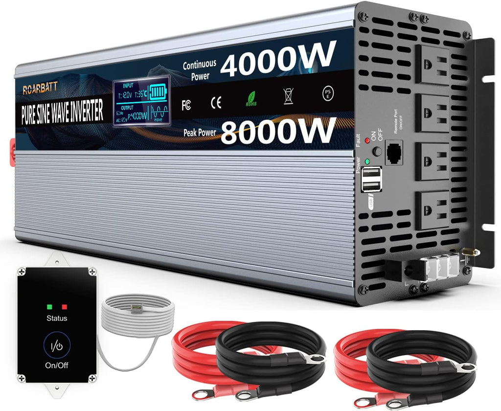 4000Watt 12V DC to AC 110V 120V Power Inverter with Remote Control 4 AC Outlets Dual USB Port C43338