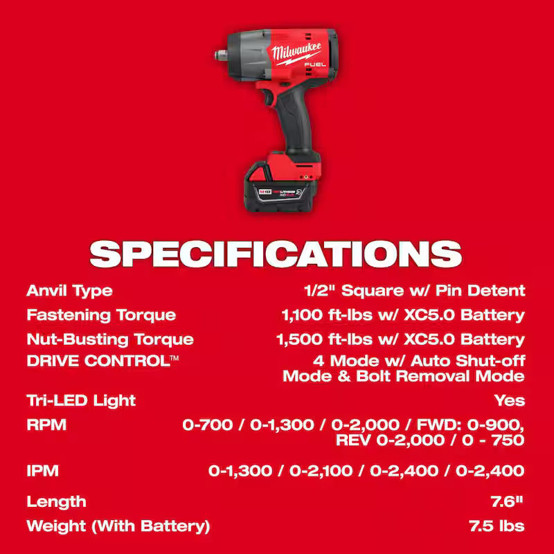 18V Lithium-Ion Brushless Cordless 1/2 in. Impact Wrench Kit with 5.0 Ah Battery and Bag V799