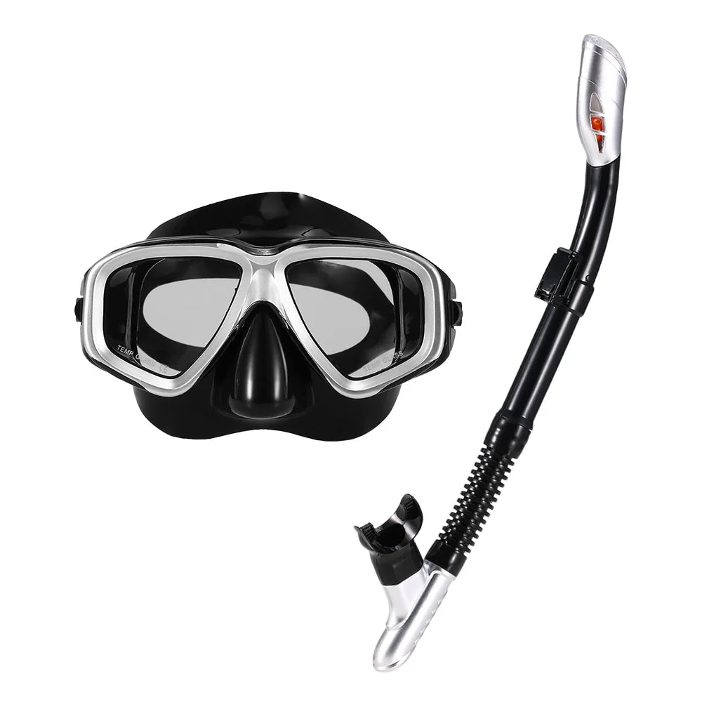 Freediving Snorkel Set with Tempered Glass Lens Goggles L355