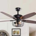Black Metal Caged Ceiling Fan with Light Kit P25602