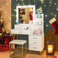 White Vanity Table Set with Lighted Mirror and 4 Drawers J4504