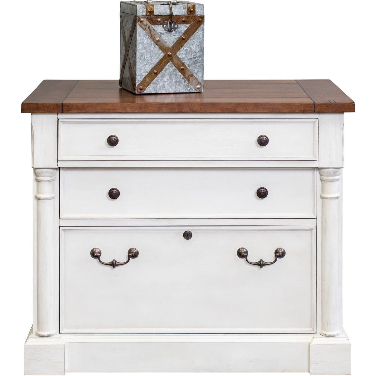 White 3 Drawer Rustic Wood File Cabinet M2890