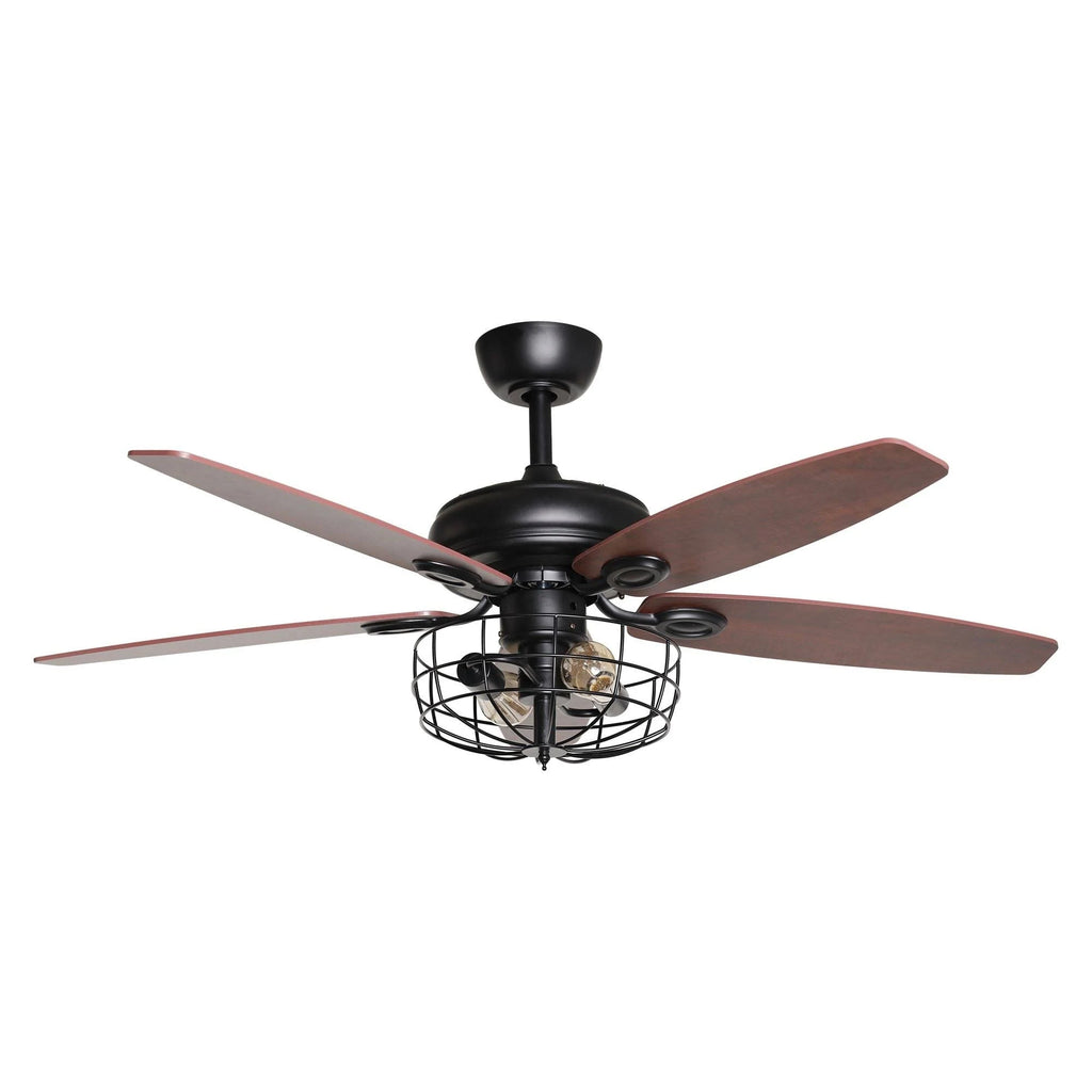 Black Metal Caged Ceiling Fan with Light Kit P25602