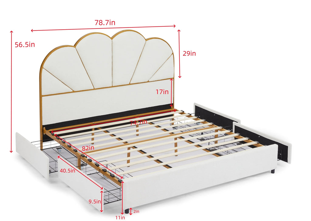 King Size Bed Frame with Drawer - White E3749