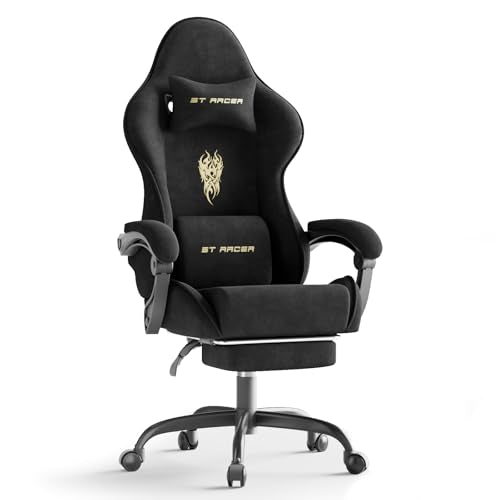 Green Velvet Ergonomic Gaming Chair with Footrest and Massage Lumbar Cushion P937