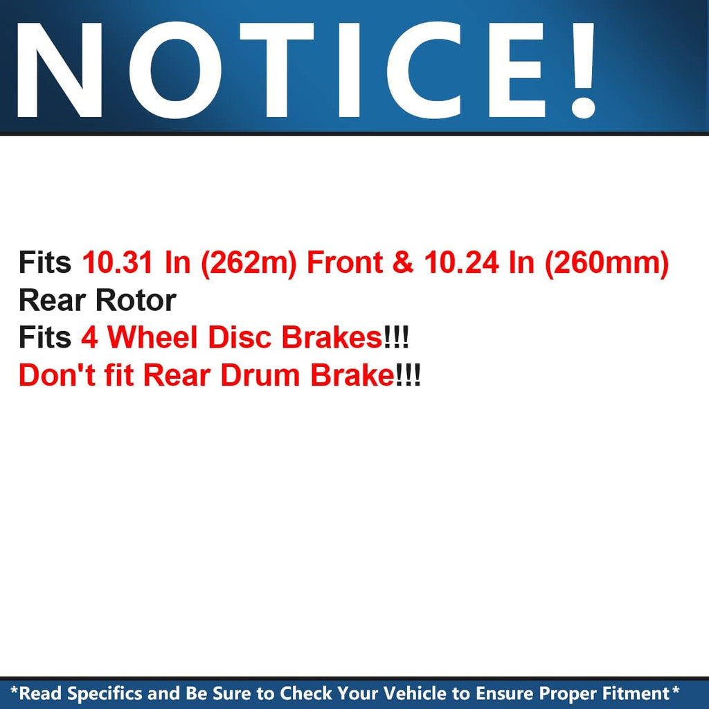 10.32" Front & 10.24" Rear Disc Brake Rotors Brake Pads 8pc Set H44056