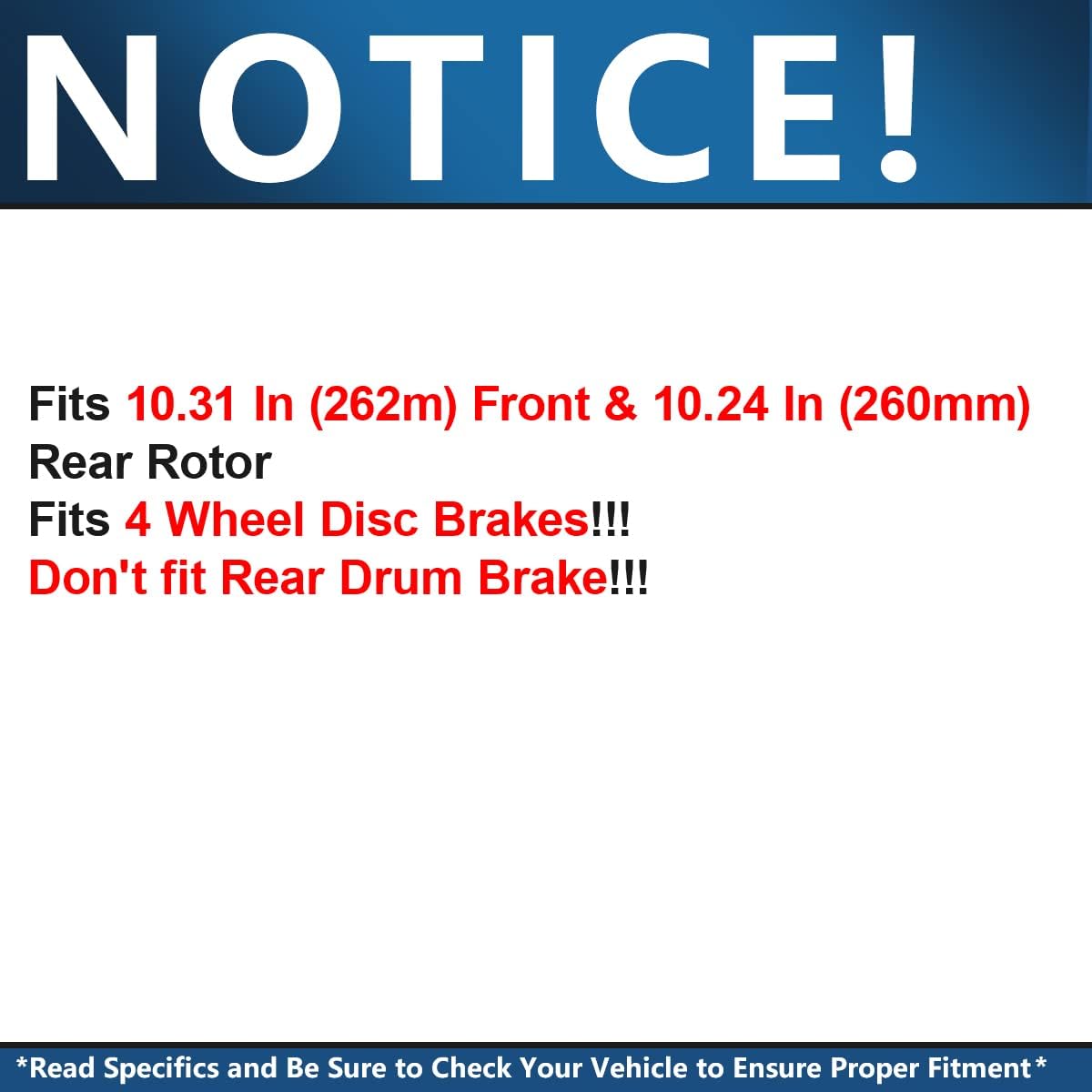 10.32" Front & 10.24" Rear Disc Brake Rotors Brake Pads 8pc Set H44056