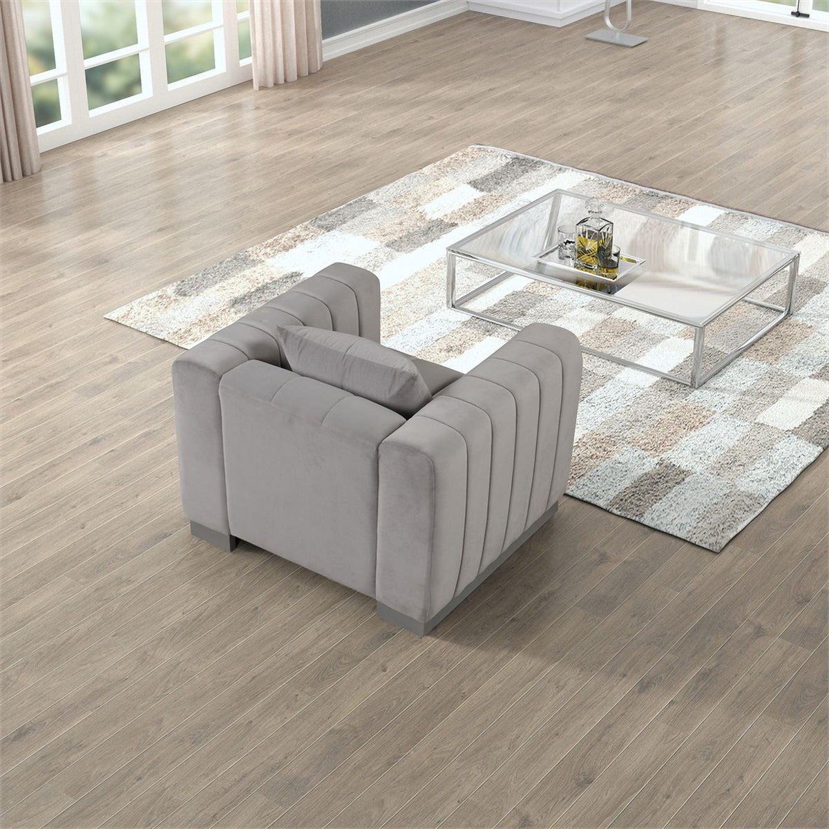 3-PC Velvet Sofa and 2 Armchairs Set Light Gray S12720