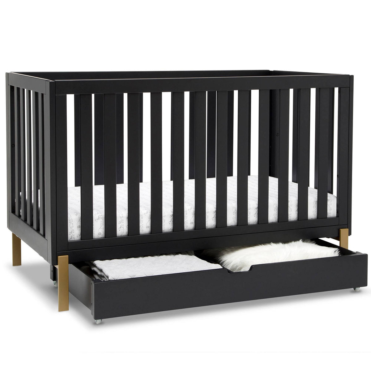Midnight 4-in-1 Convertible Crib with Roll-Out Storage N4581