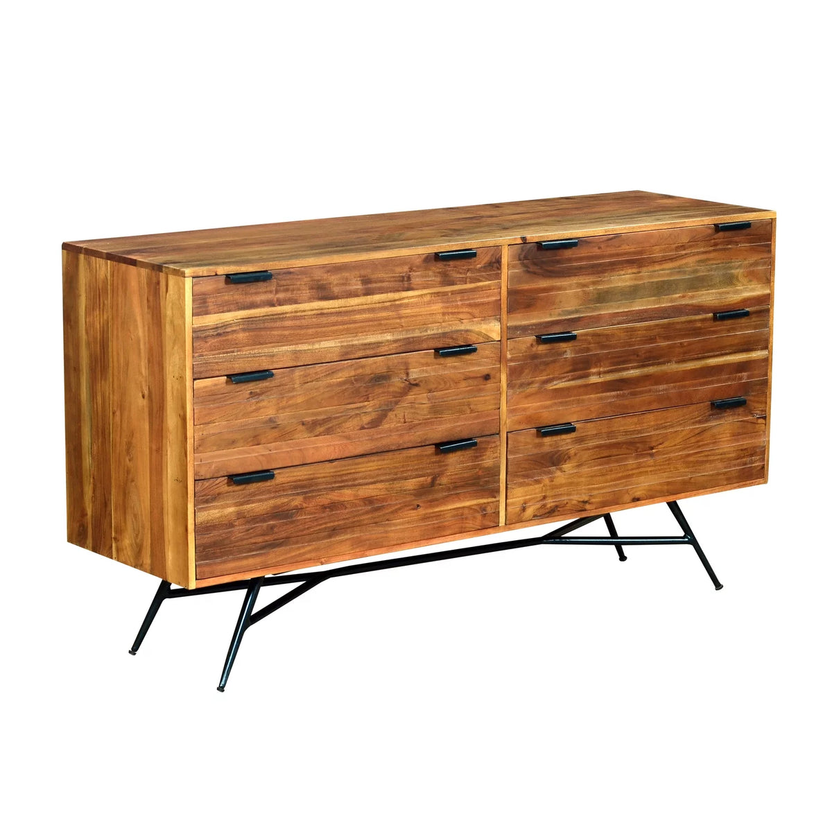58 Inch Acacia Wood Sideboard with 6 Drawers and Iron Base C17596