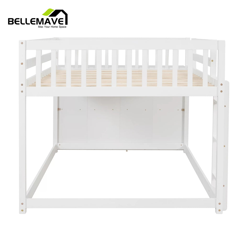 Full over Full Bunk Bed with Storage Cabinet, Ladder and Guardrail, White F5459