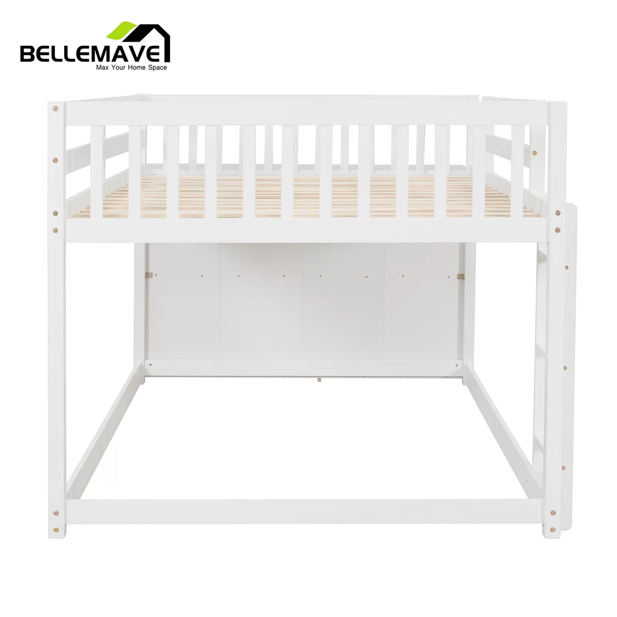 Full over Full Bunk Bed with Storage Cabinet, Ladder and Guardrail, White F5459