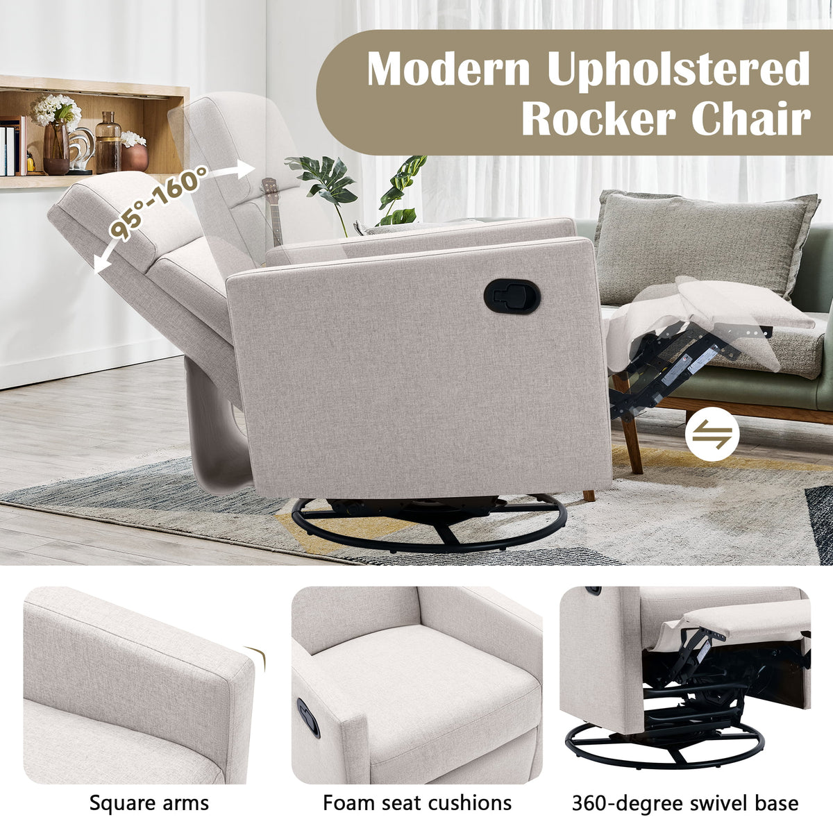 Tan Upholstered Swivel Recliner Chair N519