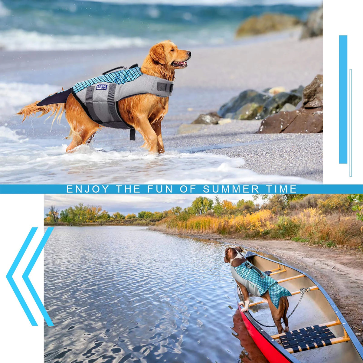 Dog Life Jacket with Rescue Handle, Reflective Adjustable Life Vest E427