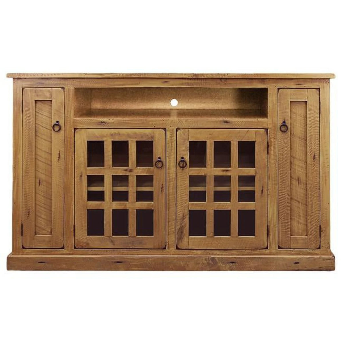 Rustic Tall TV Stand with 3 Fixed Wood Shelves J5674