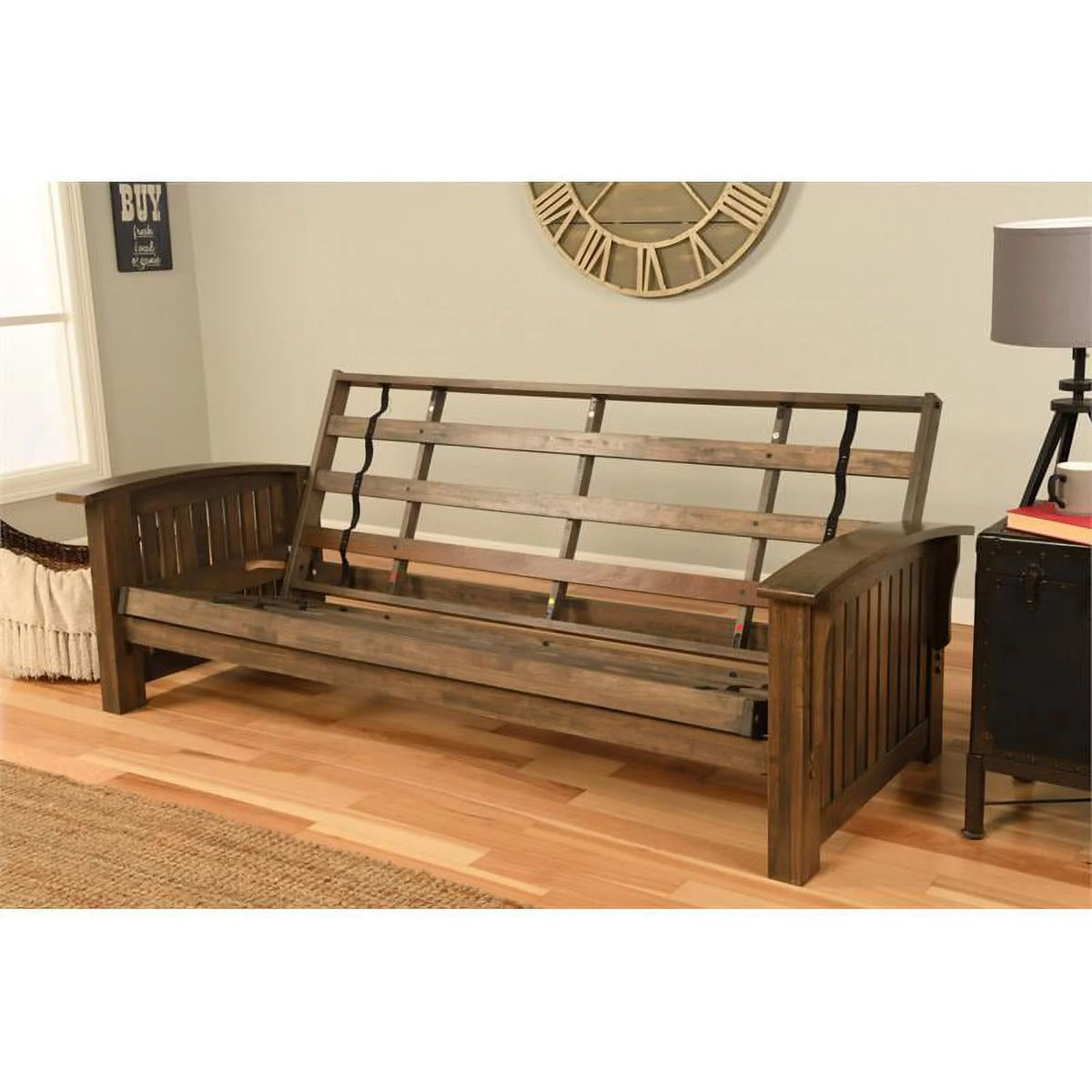 Queen Size Wood Futon with Mattress Y2871