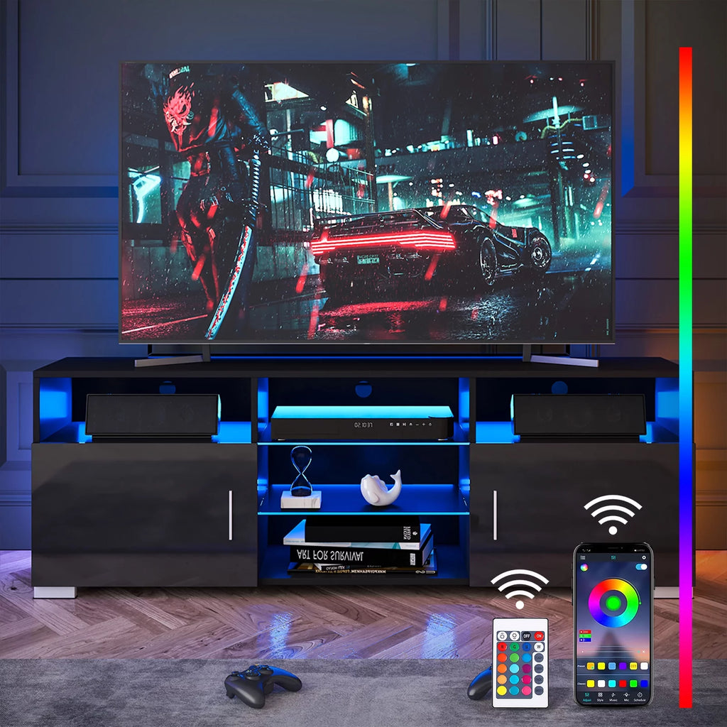 LED TV Stand with 2 Doors and Glass Shelf N5479