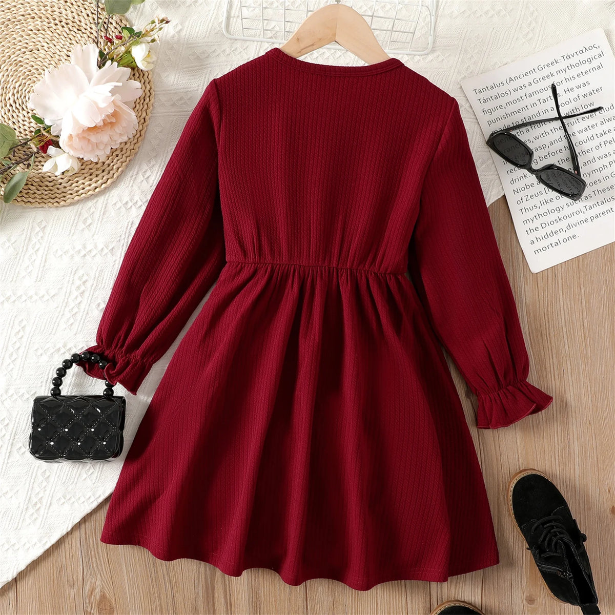 Red 3D Bowknot Long Sleeve Dress T860508