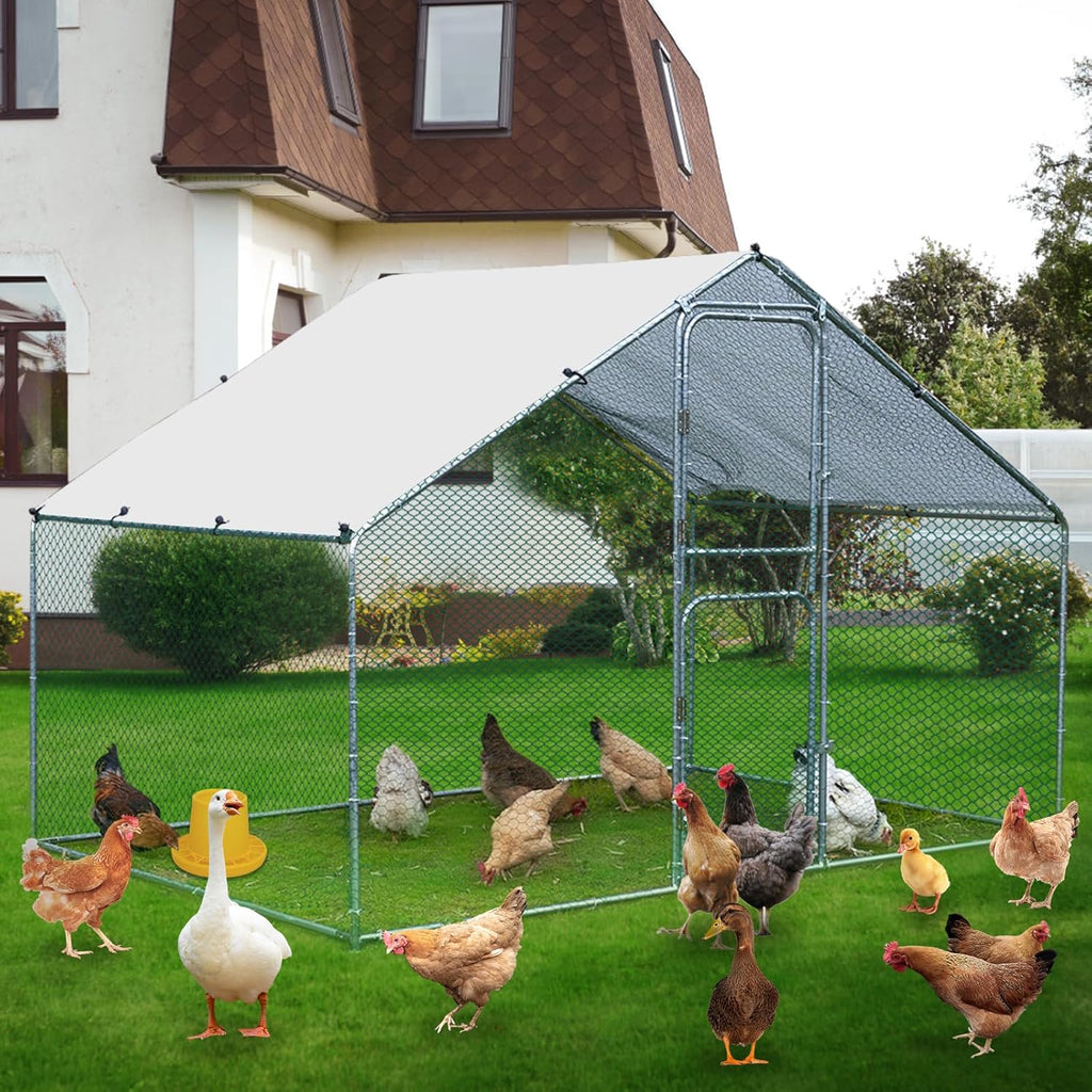 Large Metal Chicken Coop with Anti-UV Cover (9.8 * 6.6FT) H63516