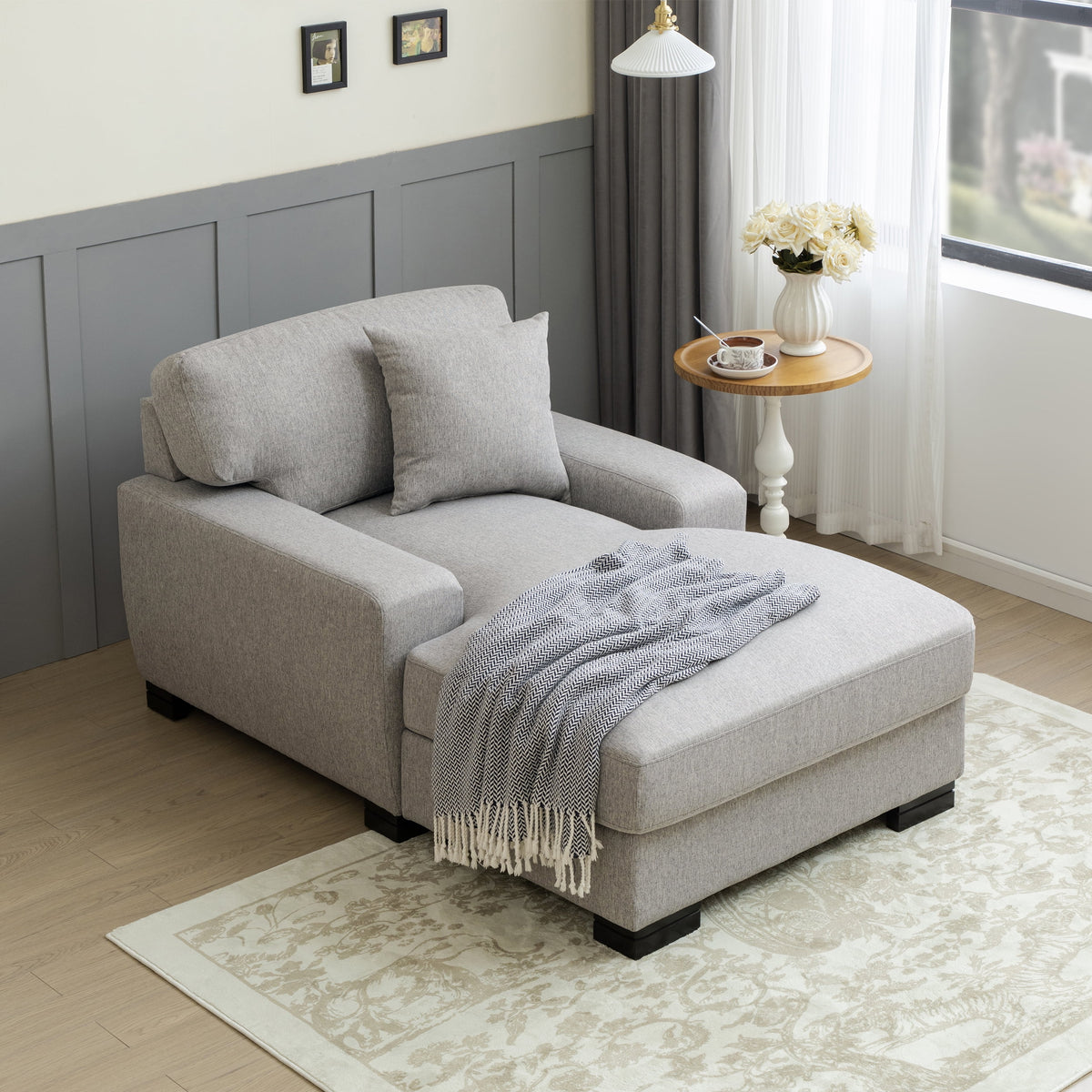 Gray Velvet Oversized Chaise Lounger Sleeper Sofa R758