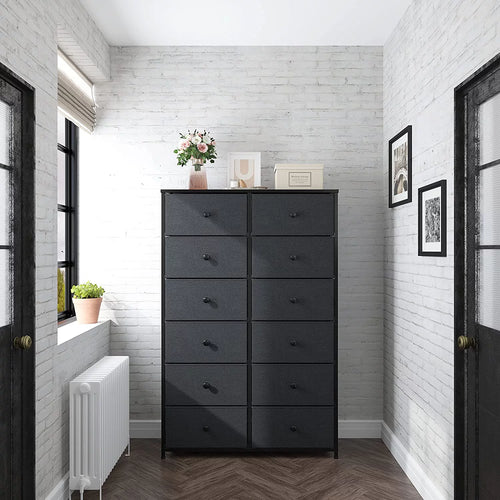 12 Drawer Fabric Dresser with Wood Top and Metal Frame P244440