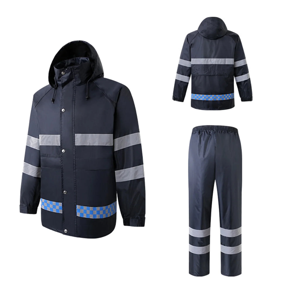 High Visibility Reflective Waterproof Raincoat Suits Rain Gear Motorcycle Cycling Rain Poncho Jacket Hooded Rainwear Four Season XXL X787436